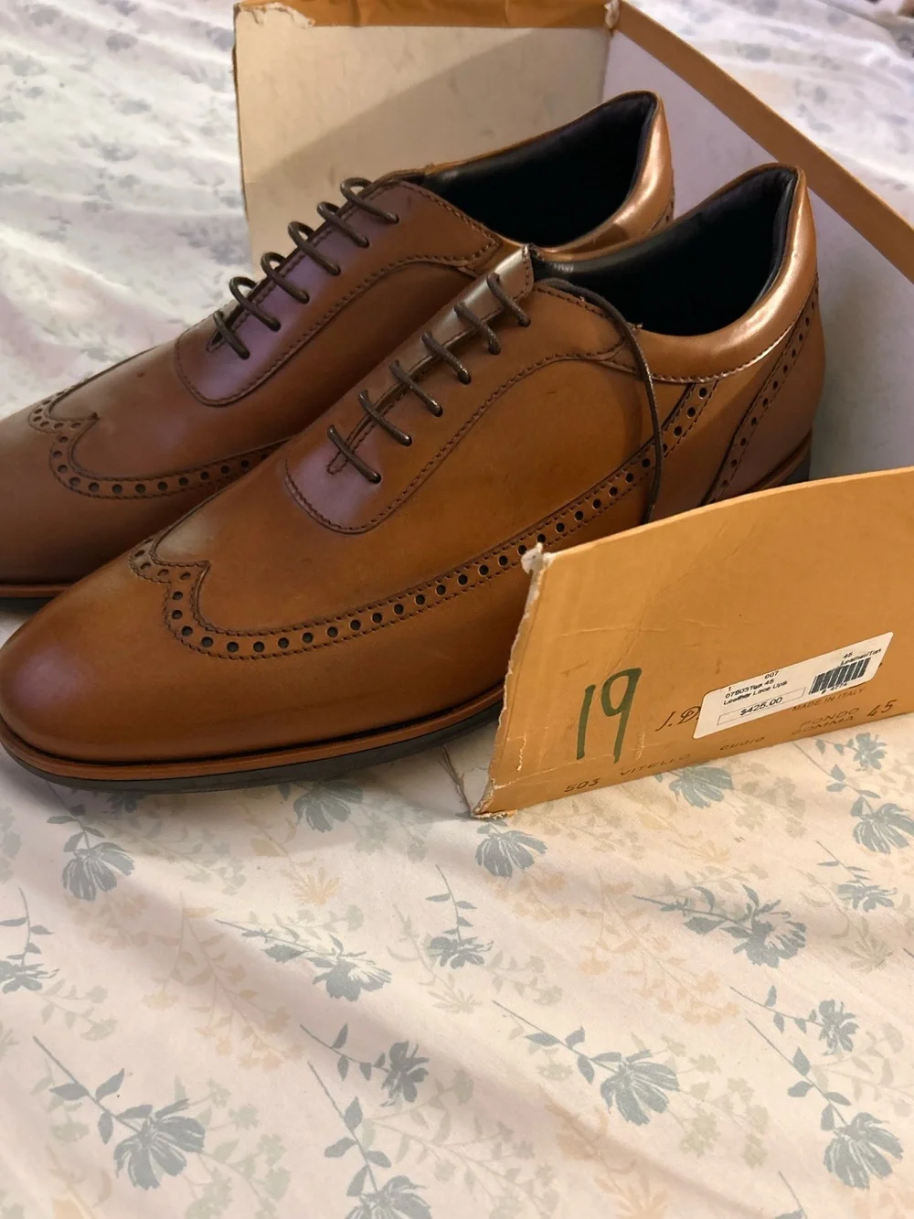 Men's Tan Leather Wingtip Slip-On Dress Shoes